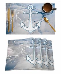Table Mats Retro Abstract Paint Boat Anchor Pink Blue Fluid Art Kitchen Tableware Cup Bottle Placemat Coffee Pads 4/6pcs Desktop