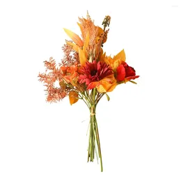 Decorative Flowers Artificial Fall Bouquets Silk Orange Wedding Rustic Home Thanksgiving Table Centrepiece Decor