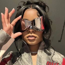 New Oversized Y2K Punk Rimless Sunglasses Women Men Brand Designer Hip Hop Sport One Piece Sun Glasses Shades Goggles