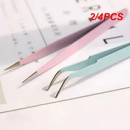 Drinking Straws 2/4PCS Stainless Steel Curved Straight Colourful Tweezer Nail Art Rhinestones Nipper Picking Tool Sequins Beads Sticker