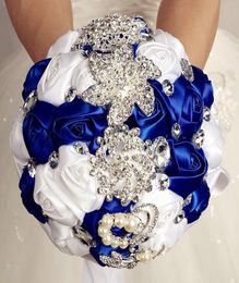 White Royal Satin Wedding Bridal Bouquet Simulation Flower Wedding Supplies Artificial Flower Crystal Sweet 15 Quinceanera Bouquet3026939