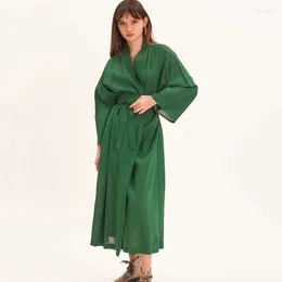 Home Clothing Autumn European And American Cotton Linen Long-Sleeved Nightgown Long Green Pyjamas Wholesale Women's Bathrobe Comforta