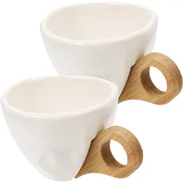Wine Glasses 2 Pcs Coffee Cup Cappuccino Espresso Mug Gradient For Men Wooden Handle Ceramics