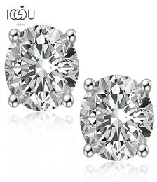 IOGOU RoundColor 8.0MM Diamond Simple Four Claw Earrings For Ladies Classic 925 Sterling Silver Engagement Gift 2202168684829