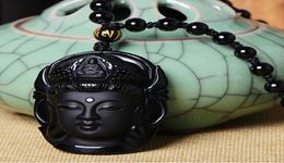 New Arrival Black Stone Obsidian Buddha Pendant Necklace Lucky Beaded Chain Necklace For Woman Men6940667