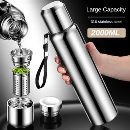 2L drum water bottle large capacity cup stainless steel water bottle cold and cup vacuum flame 240510