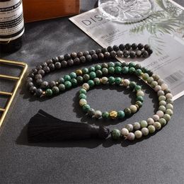 Pendant Necklaces 8mm Natural African Turquoise Labradorite Lucky Jade Beaded Necklace Jewellery Set 108 Mala Meditation Prayer Rosa1972774
