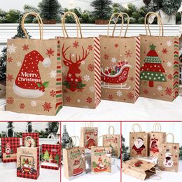 Gift Wrap 4PCS Christmas Kraft Paper Handbags 2024 Xmas Gifts Bag Merry Decor For Home Cristmas Navidad Year Packing Bags