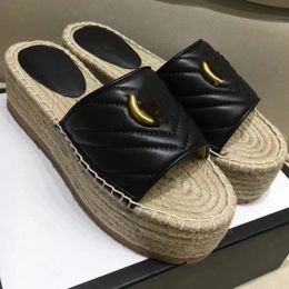 2024 womens platform sandals Espadrille Flat Sandals slippers denim straw sandal Denim Platform Slides Angelina Canvas Slips on loafers 5.9 01