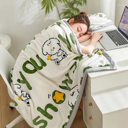 Blankets Warm Plaid Blanket Comfortable Cartoon Bedding Office Travel Coral Velvet Single Double Size Bed Plush Thermal