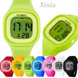 Unisex Silicone LED Light Digital Sport Wrist Watch Kid Women Girl Men Boy Watches Colorful Light Swimming Waterproof Watch 257J