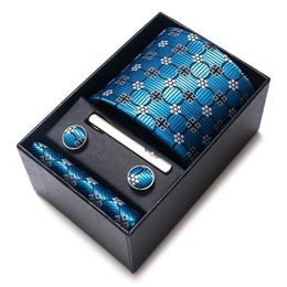 Neck Tie Set Mix Colours Brand Wholesale Fashion Silk Tie Pocket Squares Cufflink Set Necktie Box Man Dot Grey Wedding Accessories Fit Group