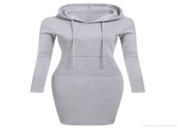 FashionS2XL Women Knee Length Casual Hooded Pencil Hoodie Long Sleeve Sweater Pocket Bodycon Tunic Dress Top9162442