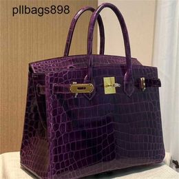 Brknns Handbag Genuine Leather 7A Handswen Grape crocodile 30Cm large capacity handcrafted withC4MO