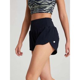 Women Sports Yoga Shorts Outfits High Waist Sportswear Breathable Zipper Pocket Fiess Wear Short Pants Girls Running Elastic with Inner Lining L-251
