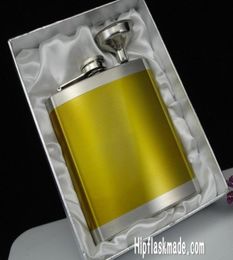 7oz golden Colour painted alcohol stainless steel hip flask with funnel in gift box1512374