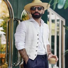 Men's Vests Men Vest Sleeveless Summer Linen Slim Fit Button Suits Waistcoat Formal Wedding Dress High Quality Gilet Ropa Hombre