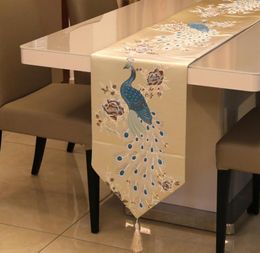 Fashion Classical Peacock Table Runners Wedding Party Decor Dining Table Cover Coffee Table TV Cabinet Tablecloth Bed Rubber6541650