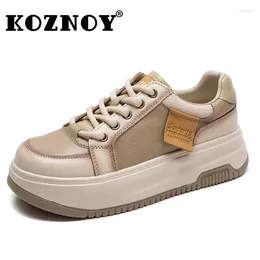 Casual Shoes Koznoy 4cm Flats Preppy Girl Genuine Leather Mary Jane Fashion Platform Wedge Ladies Chunky Sneaker Vulcanize Mixed Colour