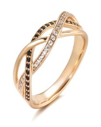 Luxury 18k Rose Gold Natural Black Diamond Ring Geometric Line Wedding Rings for Women Vintage Fashion Jewellery 2112179917141