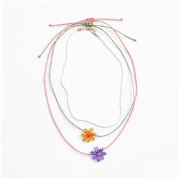 Pendant Necklaces Necklace 3 Pcs/Set Simple White Beads Chain For Women Fashion Red Green Rope Acrylic Flower Gifts Drop Delivery Je Dhoqn