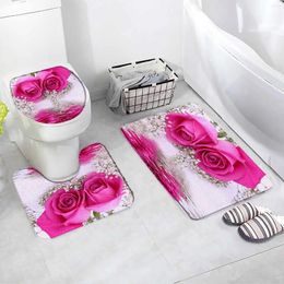 Bath Mats Rose Flowers Mat Set Nature Floral Reflection Scenery Modern Woman Home Carpet Bathroom Decor Non-Slip Rugs Toilet Cover