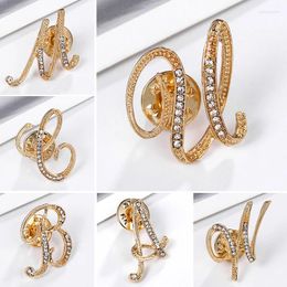 Brooches 1PC Fashion Rhinestone 26 Letters Initial Brooch Pins For Women Men Gold Colour A To Z Lapel Pin Clothing Accessories