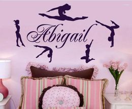 Wall Stickers Personalized Name & Gymnasts Decals Custom Girls Gymnastics Dance Home Decor Mural Poster A656