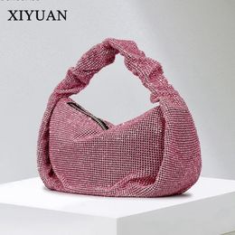 XIYUAN Pink Gold Rhinestones Tote Bags For Ladies Stylish Evening Bag Crystal Womens Handbag Femal Shiny Party Shoulder 240509