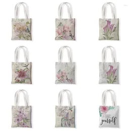 Storage Bags Retro Flowers Bag Large-capacity Shopper Fashion Birds Women Shoulder Rose Vintage Canvas