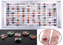 whole 100pcs various natural Unisex stone top Rings size 1620 including display box3469875