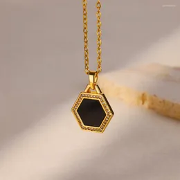 Pendant Necklaces Vintage Zircon Geometric For Women Stainless Steel Chain Collar Charm 2024 Wedding Jewellery Gift