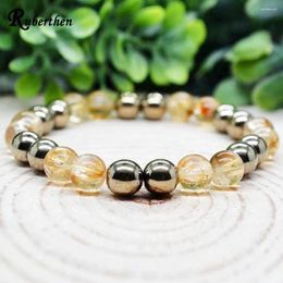 Strand Ruberthen 8 MM Grade Pyrite Citrine Mixed Bracelet Womens Beaded Gemstone Energy Healing Crystals Jewellery