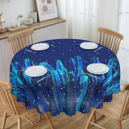 Table Cloth Holidays Cactus In The Snow Tablecloth Round Oilproof Cartoon Green Plants Cover For Party 60 Inches