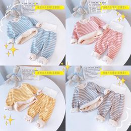 Clothing Sets Baby Girl Clothes Autumn Winter Boy Striped Suits Children Padded Thermal Underwear Outfits Kids Top Bottom 1-5yrs