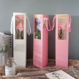 Flower Bag Ribbon Gift Box Window Transparent Single Stem Bag for Mother's Day Bouquets Valentine's Day Handheld Bag j08