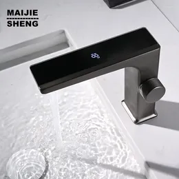 Bathroom Sink Faucets Gunmetal High-Tech Water Generating Digital Display Basin Faucet Mixer Cold Tap Black Stream Modern Design