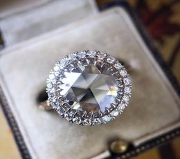 Vintage Big Round Crystal Wedding Band Engagement Rings with Stone 925 sterling silver Women Ring Jewellery Drop 6698771