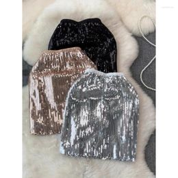 Skirts Fashionable Sequin 2024 Summer High Waisted Slimming Short Style Retro Mini Bodycon Skirt Streetwear A-line Clothing