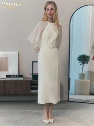 Casual Dresses Clacive Fashion Slim Apricot Women's Dress 2024 Elegant O-Neck Long Sleeve Ankle Length Classic Belt Female