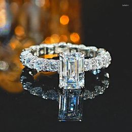 Cluster Rings Versatile All Diamond Set With Emerald Cut 925 Silver Ring High Safety Diamonds