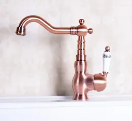 Bathroom Sink Faucets Antique Red Copper Single Handle Faucet Deck Mount Mixer And Cold Water Tap Basin Lnf137