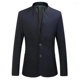 Men's Suits Men Suit Jacket Stand Collar Long Sleeve Two Buttons Pockets Slim Blazer Business Coat Workwear