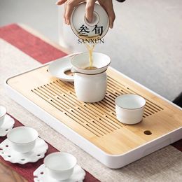 Tea Trays Minimalist Bamboo Tray Vintage Water Storage Square Wood Serving Kitchen Accessories