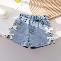 Trousers Girls Summer Jean Shorts 2024 Casual Fashion Solid Colour Bow Lightweight And Comfortable Childrens Clothing
