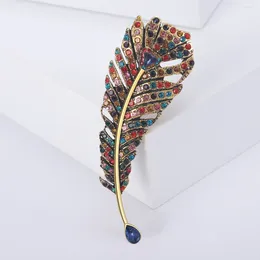 Brooches Vintage Rhinestone Feather For Women Unisex Clothing Pins 4-color Available Casual Party Accessories Gifts
