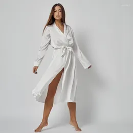 Home Clothing 2024European And American Summer Artificial Silk Cardigan Long-Sleeved Long Pajamas Nightgown Comfortable Soft Women's Homew
