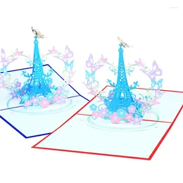 Party Favour 10pcs Handmade Butterfly Eiffel Tower 3D UP Greeting Invitation Card Wish Mom Thanks Xmas Wedding Birthday Gift