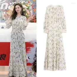 Casual Dresses Runway Fashion Spring Summer Flower Holiday Maxi Dress French Elegant Women O Neck Long Sleeve Printed Prom Party Robe With