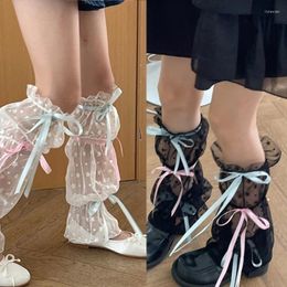 Women Socks Womens School Wear Subculture-Sweet Solid Colour Bows Lacy Gauzes For Daily